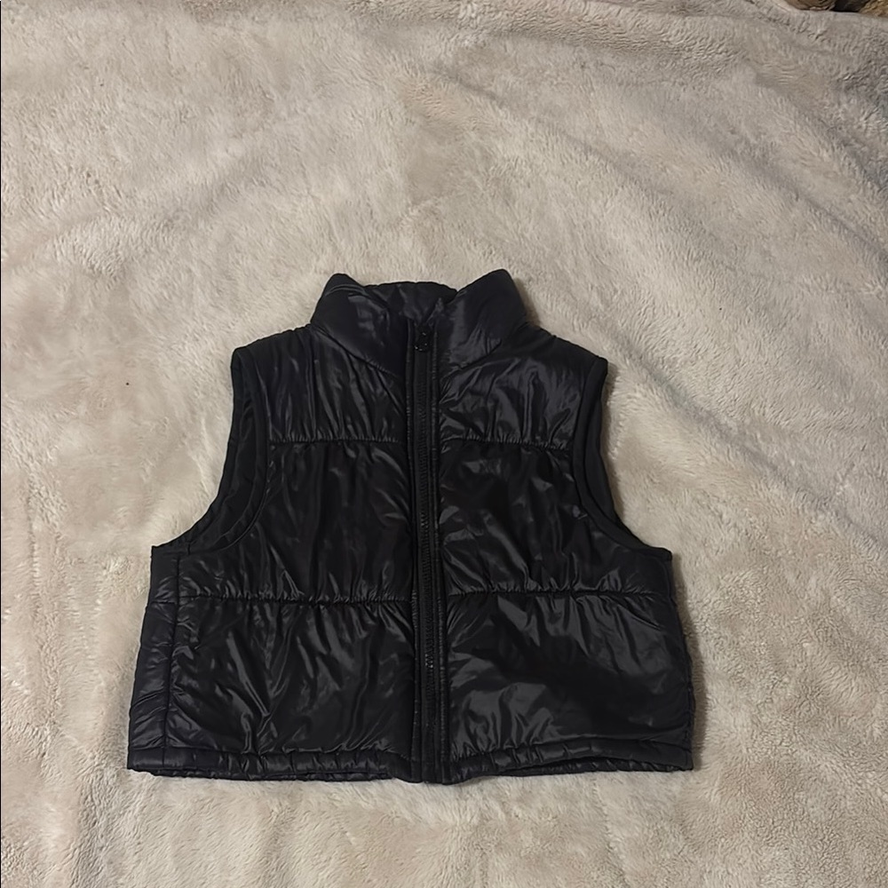 Black Quilted Puffer Vest with Stand-Up Collar